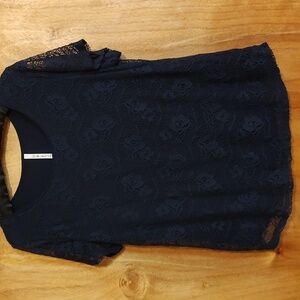 Leo & Nicole Floral Lace Blouse Flowy Crew Neck Short-Sleeve Lined L